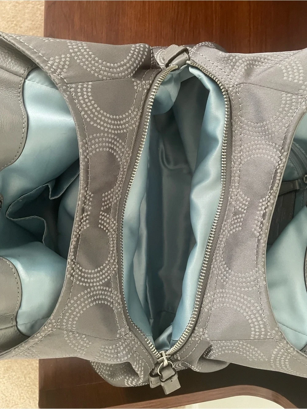 Coach Silver-Gray Circle Print Shoulder Bag with Dual Handles